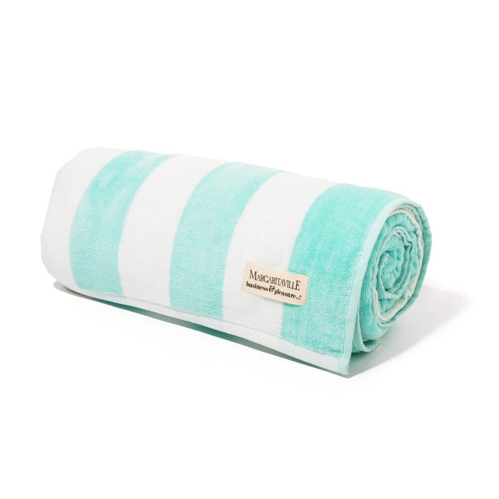 Business & Pleasure Co. Large Retro Aqua Stripes Beach Blanket Towel NWT - Picture 5 of 6